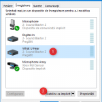 Setarea dispozitivul de înregistrare implicit, în fereastra Sunet