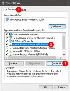 Deschiderea Proprietăților pentru Internet Protocol Version 4 (TCP/IPv4)