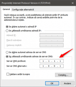 Configurarea unor noi servere DNS