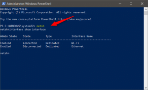 Executarea comenzii netsh în PowerShell