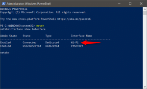 Rularea comenzii interface show interface pentru a vedea conexiunile de rețea