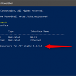 Comanda interface ip set dnsservers setează un server DNS nou