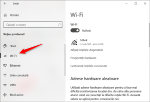Conexiunea de rețea prin Wi-Fi