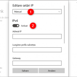 Setările IP sunt setate pe Manual, iar comutatorul IPv4 este activat