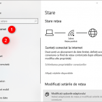 Butonul Modificați opțiunile adaptorului de pe pagina Stare din Rețea și internet
