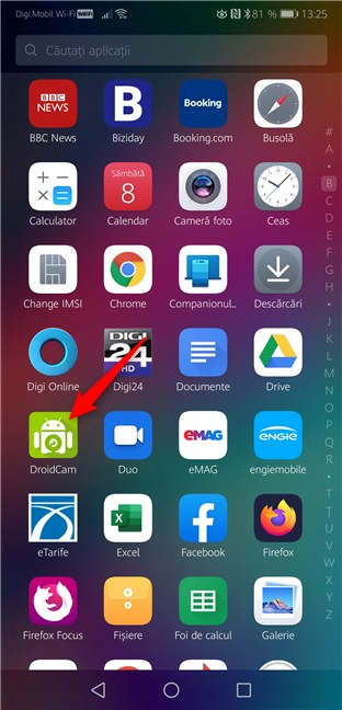 Aplicația DroidCam Wireless Webcam din lista cu Toate aplicațiile