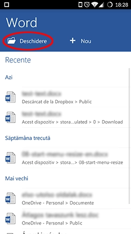 Microsoft Office, Dropbox, Android, conectare, cont