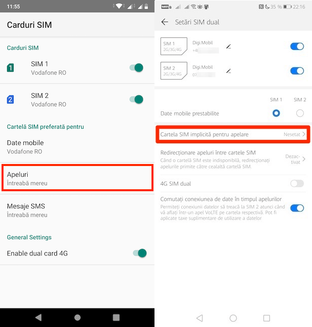 Alege SIM-ul implicit pentru date mobile pe Android