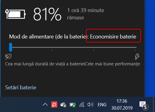 Activarea modului Economisire baterie în Windows 10