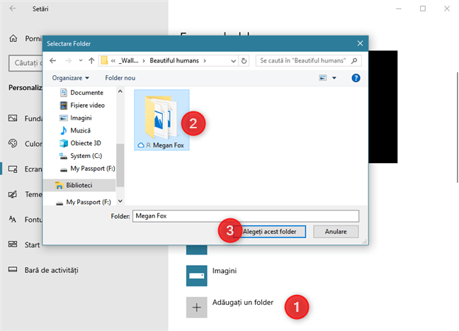 Selectarea unui folder cu imagini ce vor fi folosite pentru expunerea de diapozitive