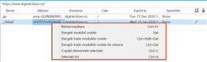 Deschide un meniu contextual pentru cookie-ul pe care vrei să-l ștergi