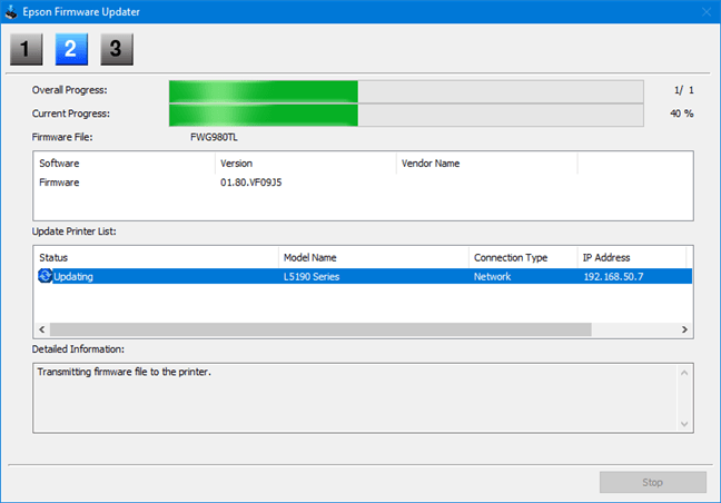 Actualizarea firmware-ului pentru Epson EcoTank L5190