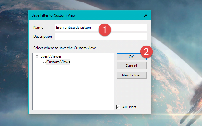 Custom Views, Event Viewer, Vizualizari personalizate, Windows