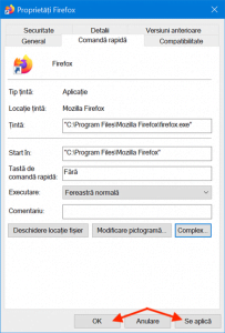 Apasă OK sau Se aplică pentru a salva schimbările