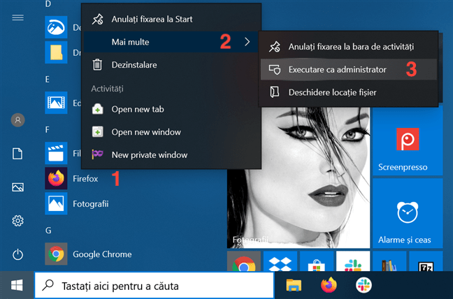 Alege Executare ca administrator din meniul contextual al scurtăturii