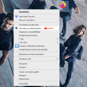 Apasă Executare ca administrator din meniul contextual