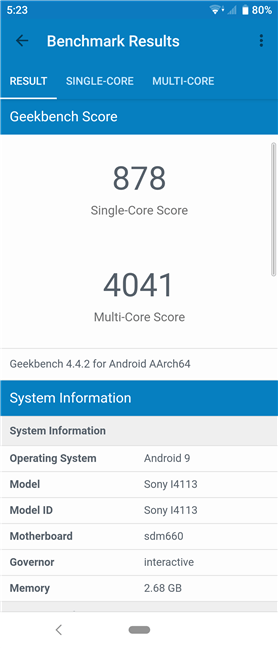 Sony Xperia 10: Rezultate benchmark în Geekbench 4