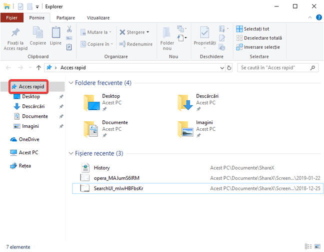Acces rapid în Explorer