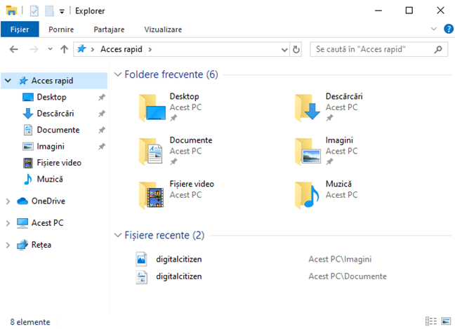 Secțiunea Acces rapid din Explorer