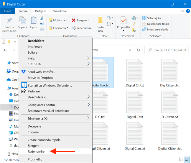 Apasă Redenumire din meniul contextual