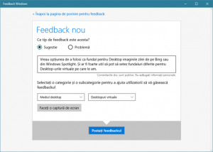 aplicatie, Windows 10, Feedback Windows, raporteaza, voteaza, sugestii, probleme