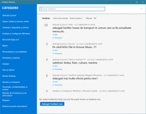 aplicatie, Windows 10, Feedback Windows, raporteaza, voteaza, sugestii, probleme