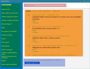aplicatie, Windows 10, Feedback Windows, raporteaza, voteaza, sugestii, probleme