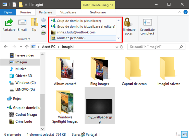 File Explorer, Windows, partajare, fisiere