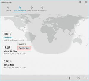 Windows 10, fixeaza, ceasul, ora, orase, Meniul Start