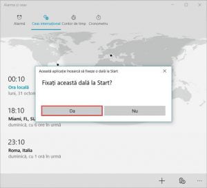 Windows 10, fixeaza, ceasul, ora, orase, Meniul Start