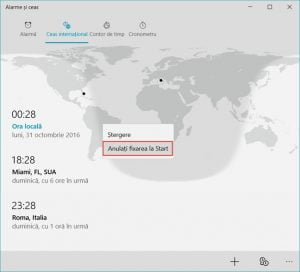 Windows 10, fixeaza, ceasul, ora, orase, Meniul Start