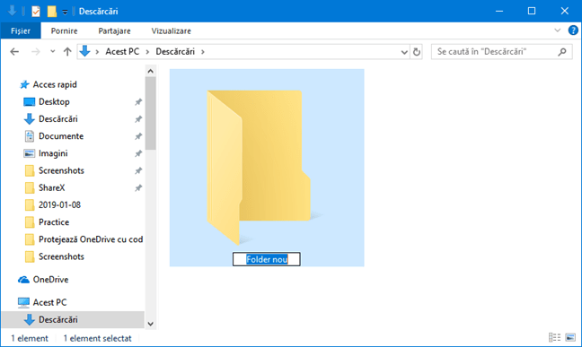 Editează numele unui folder nou