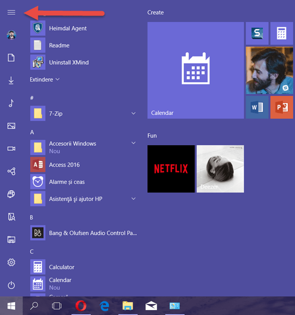 Windows 10, Meniul Start, foldere