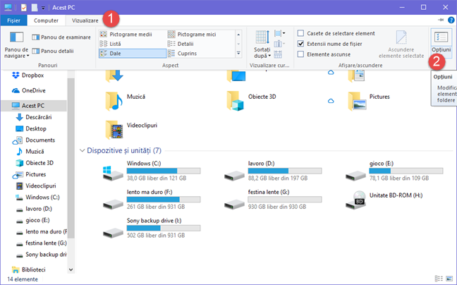 Optiuni Folder, Optiuni Explorer, Folder Options