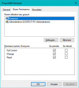 Fila Share Permissions a unui folder