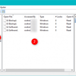 Open Files îți arată lista de fișiere deschise de utilizatorii din rețea