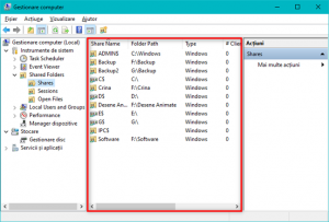 Lista de foldere partajate include și partajările standard din Windows