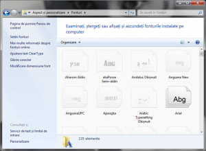 Lista de fonturi instalate în Control Panel