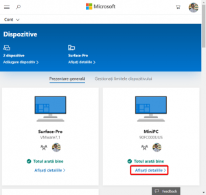 Deschide detaliile unui dispozitiv mini PC din contul tău Microsoft