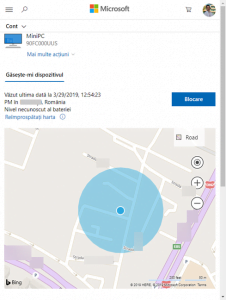 Ultima locație și harta pentru Găsește-mi dispozitivul
