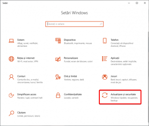 Deschide Actualizare și securitate în Windows 10