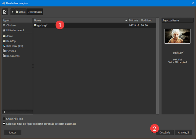 Deschide un fișier GIF în GIMP
