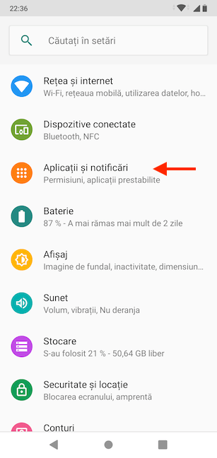 Accesează Aplicații și notificări