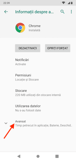 Accesează opțiunile pentru Avansat