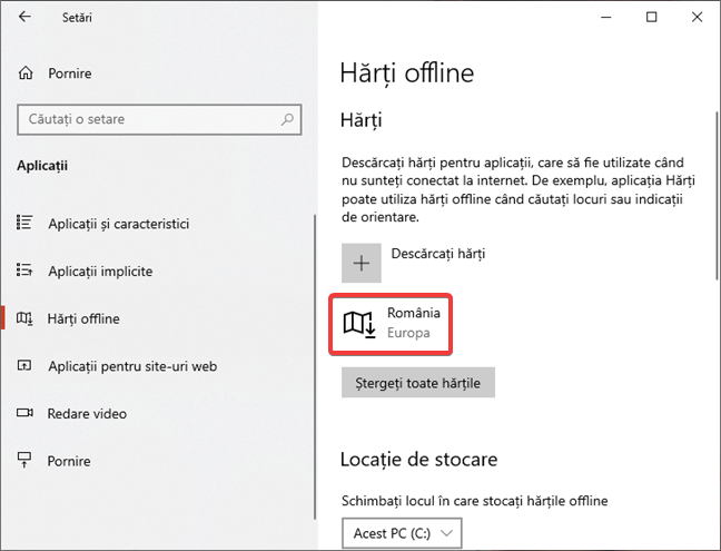 Hărți descărcate în Windows 10