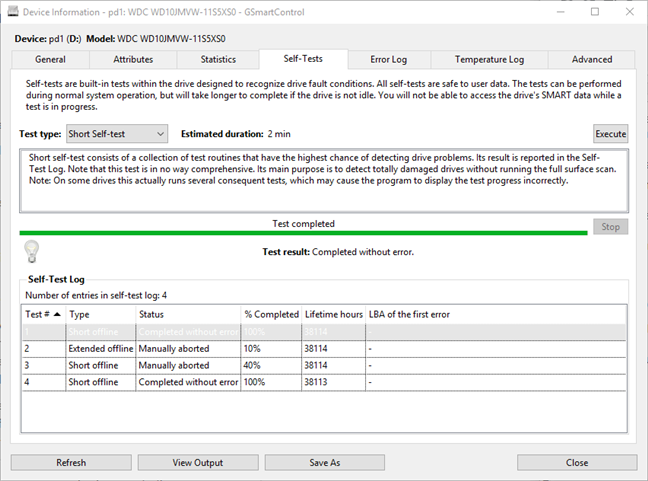 Teste de HDD oferite de GSmartControl