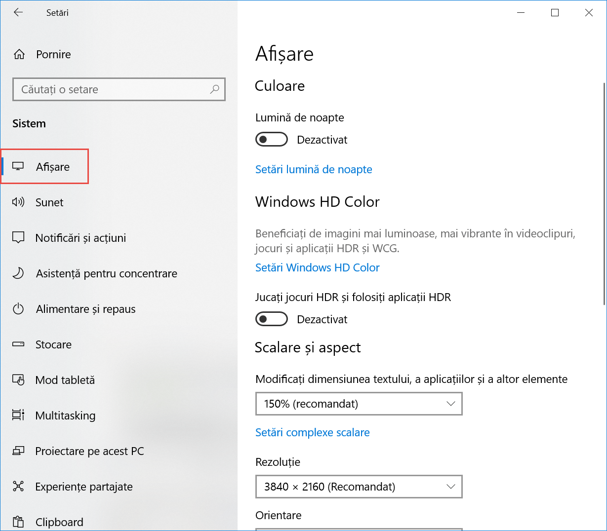Setările de afișare din Windows 10