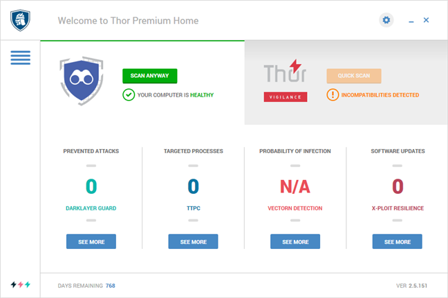 Interfața de utilizare a Heimdal Thor Premium Home
