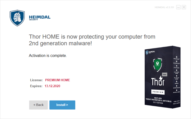 Finalul expertului de instalare pentru Heimdal Thor Premium Home