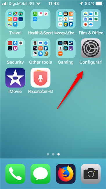 Aplicația Configurări de pe un iPhone